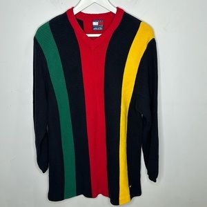 Vintage 90s Tommy Hilfiger Mulitcolored vertical Striped knit sweater s Large